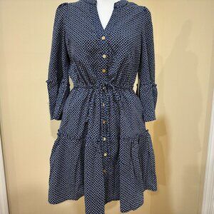 NWT Women's Draper James Navy Blue Button Front Mini Dress Sz XS Ruffles